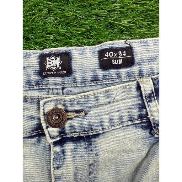 Bleecker & Mercer Mens Jeans 40x34 Slim Fit Angel Print Distressed Denim Pants - Picture 3 of 10